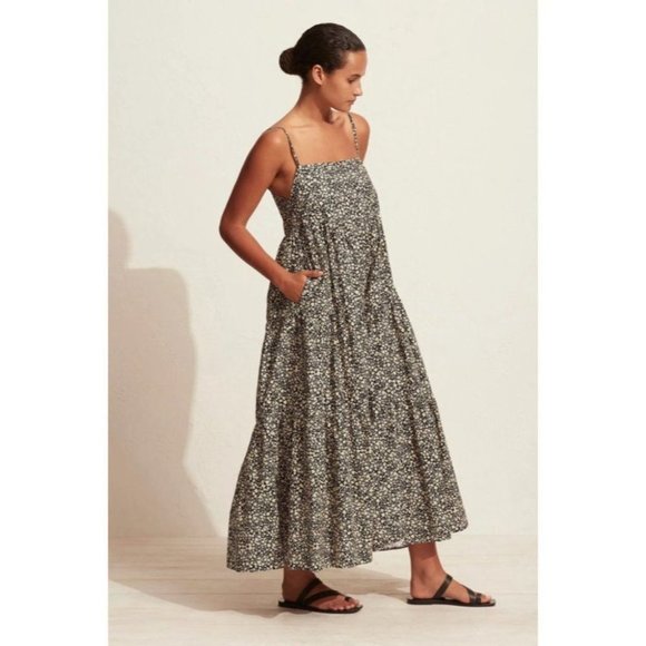 Matteau Tiered Empire Tiered Maxi Dress Golden  Primrose Ditsy Floral Size 8 - Picture 6 of 16